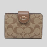 Coach Medium Corner Zip Wallet In Signature Canvas C0082 Khaki Saddle