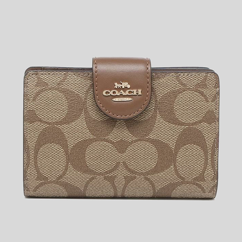 Coach Medium Corner Zip Wallet In Signature Canvas C0082 Khaki Saddle