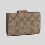 COACH Medium Corner Zip Wallet In Signature Canvas C0082 Khaki Saddle