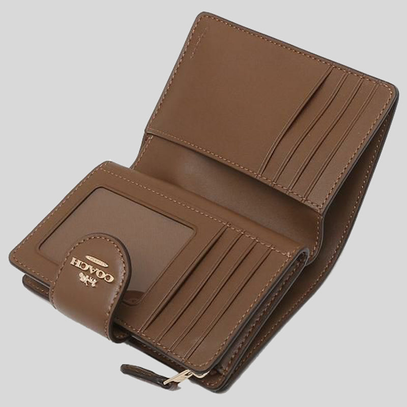 COACH Medium Corner Zip Wallet In Signature Canvas C0082 Khaki Saddle