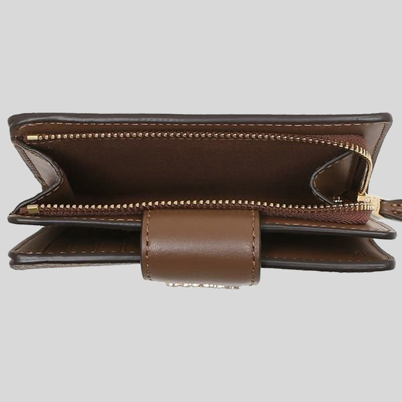 COACH Medium Corner Zip Wallet In Signature Canvas C0082 Khaki Saddle
