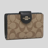 Coach Medium Corner Zip Wallet In Signature Canvas Khaki Black C0082