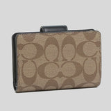 Coach Medium Corner Zip Wallet In Signature Canvas Khaki Black C0082