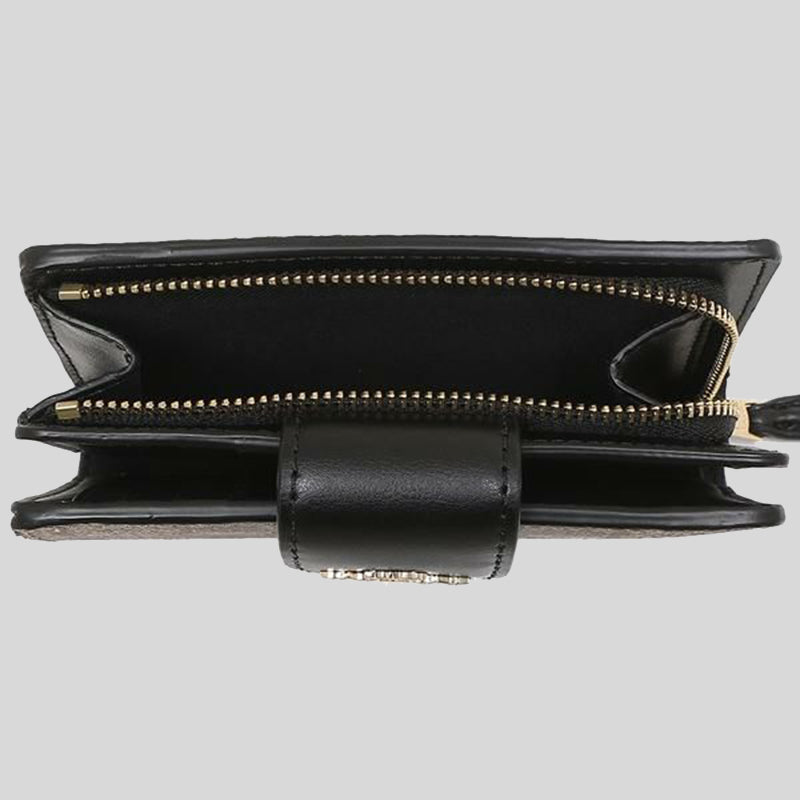 Coach Medium Corner Zip Wallet In Signature Canvas Khaki Black C0082