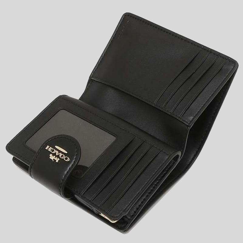 Coach Medium Corner Zip Wallet In Signature Canvas Khaki Black C0082