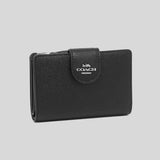 Coach Medium Corner Zip Wallet In Crossgrain Leather Silver/Black 6390