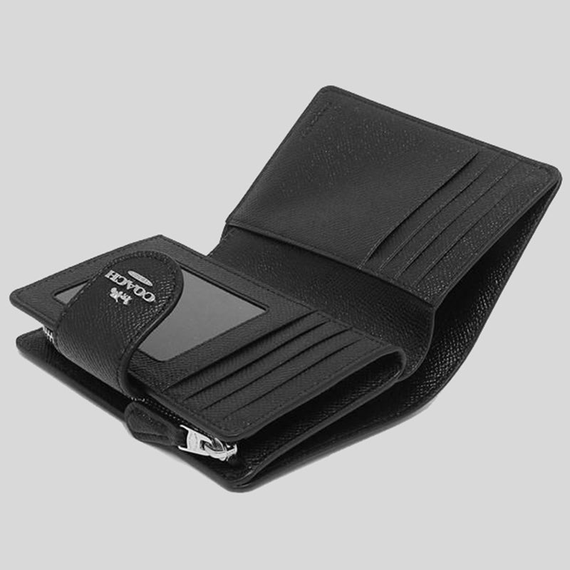 Coach Medium Corner Zip Wallet In Crossgrain Leather Silver/Black 6390