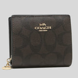 Coach Snap Wallet In Signature Canvas Brown Black C3309