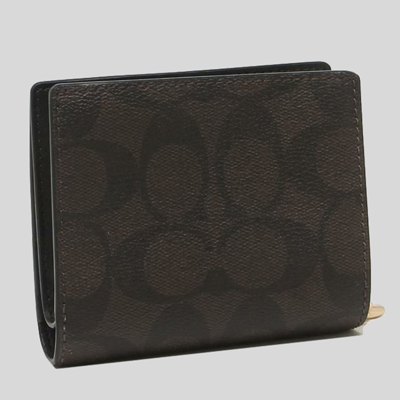 Coach Snap Wallet In Signature Canvas Brown Black C3309