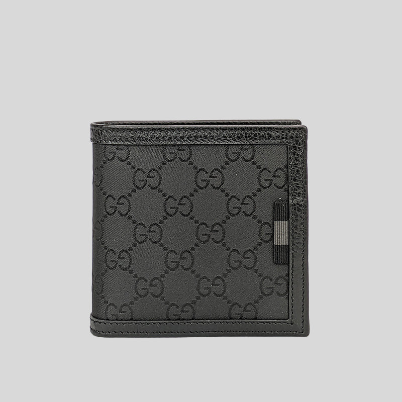 GUCCI Men's Signature Bifold Wallet With Coin Compartment Black 150413