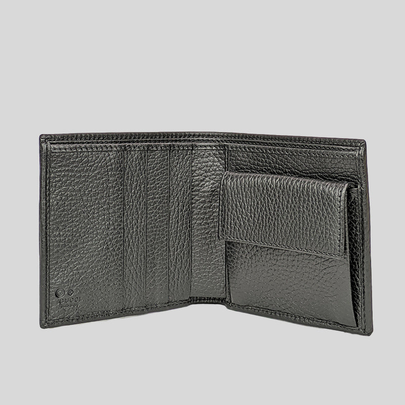 GUCCI Men's Signature Bifold Wallet With Coin Compartment Black 150413