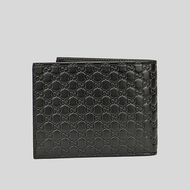 GUCCI Men's Microguccissima GG Logo Leather Bifold Wallet With ID Slot Black 217044