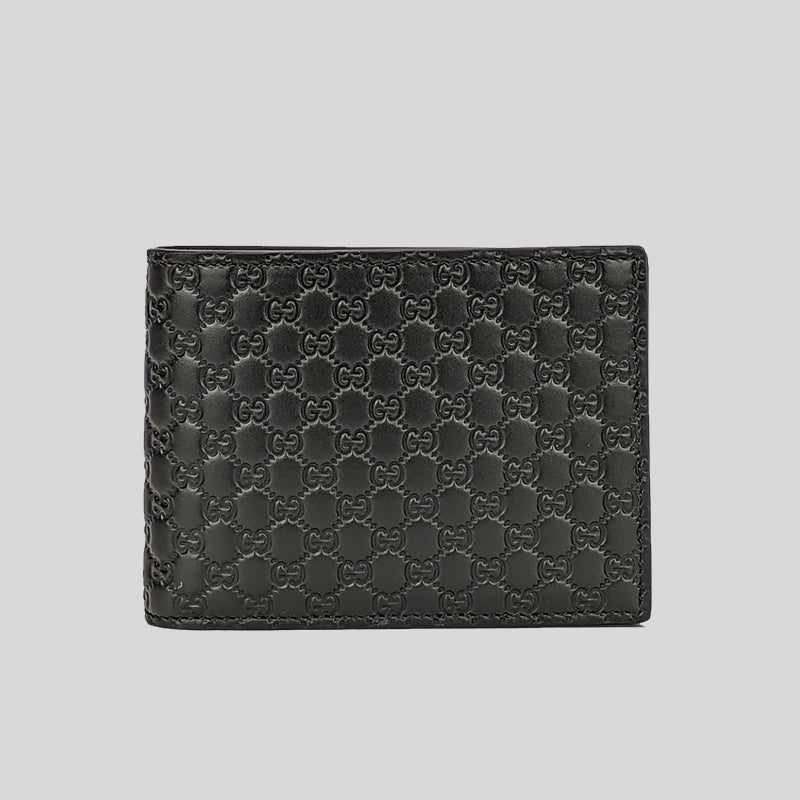 GUCCI Men's Black Microguccissima GG Logo Leather Wide Bifold Wallet 2 ...