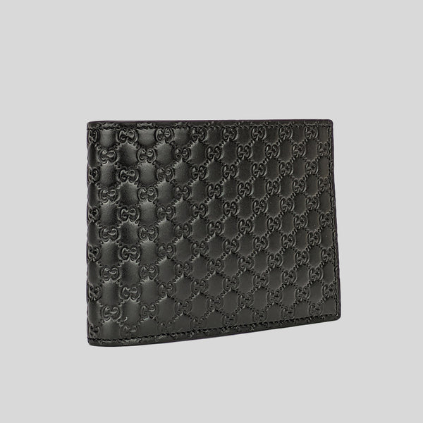 GUCCI Men's Black Microguccissima GG Logo Leather Wide Bifold Wallet 278596