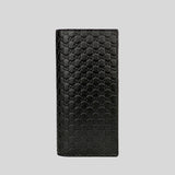 GUCCI Men's Microguccissima GG Logo Leather Slim Long Bifold Wallet With ID Slot Black 449245