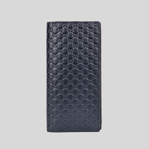 GUCCI Men's Microguccissima GG Logo Leather Slim Long Bifold Wallet With ID Slot Blue 449245