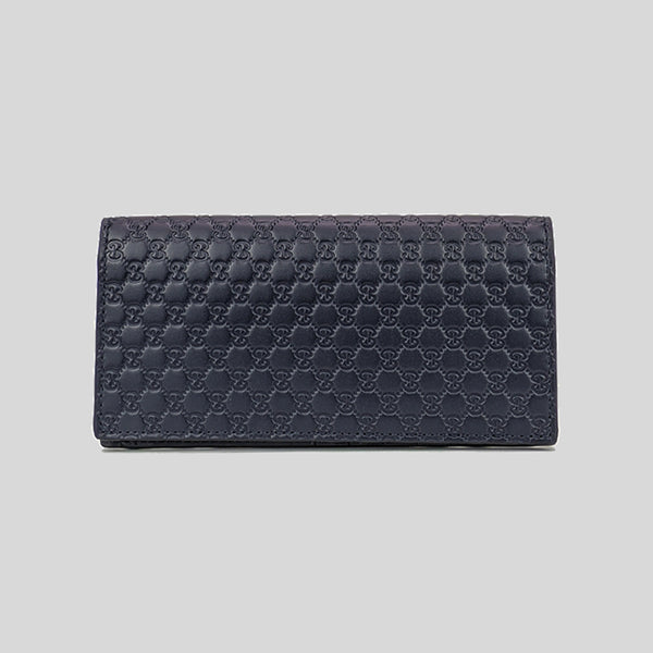 GUCCI Men's Microguccissima GG Logo Leather Slim Long Bifold Wallet With ID Slot Blue 449245