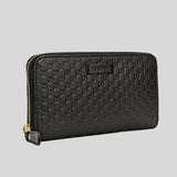 GUCCI Unisex Black Microguccissima GG Logo Leather Zip Around Wallet With Leather Logo Tab Black 449391