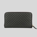 GUCCI Unisex Black Microguccissima GG Logo Leather Zip Around Wallet With Leather Logo Tab Black 449391