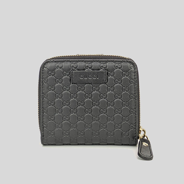 GUCCI Micro GG Guccissima Leather Small Bifold Wallet Black 449395