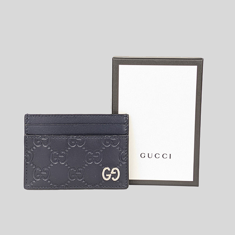 Gucci Men's Signature Leather Card Holder Navy 473927 lussocitta lusso citta
