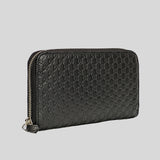 GUCCI Unisex Black Microguccissima GG Logo Leather Zip Around Wallet Black 544473