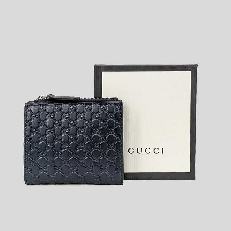 GUCCI Micro GG Guccissima Leather Small Bifold Wallet Navy 544475 lussocitta lusso citta