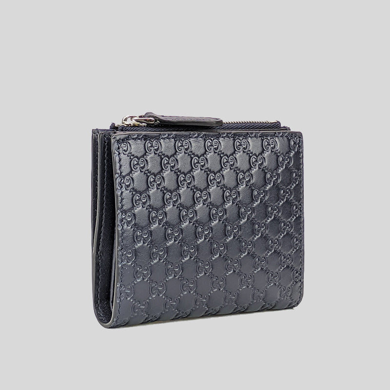 GUCCI Micro GG Guccissima Leather Small Bifold Wallet Navy 544475