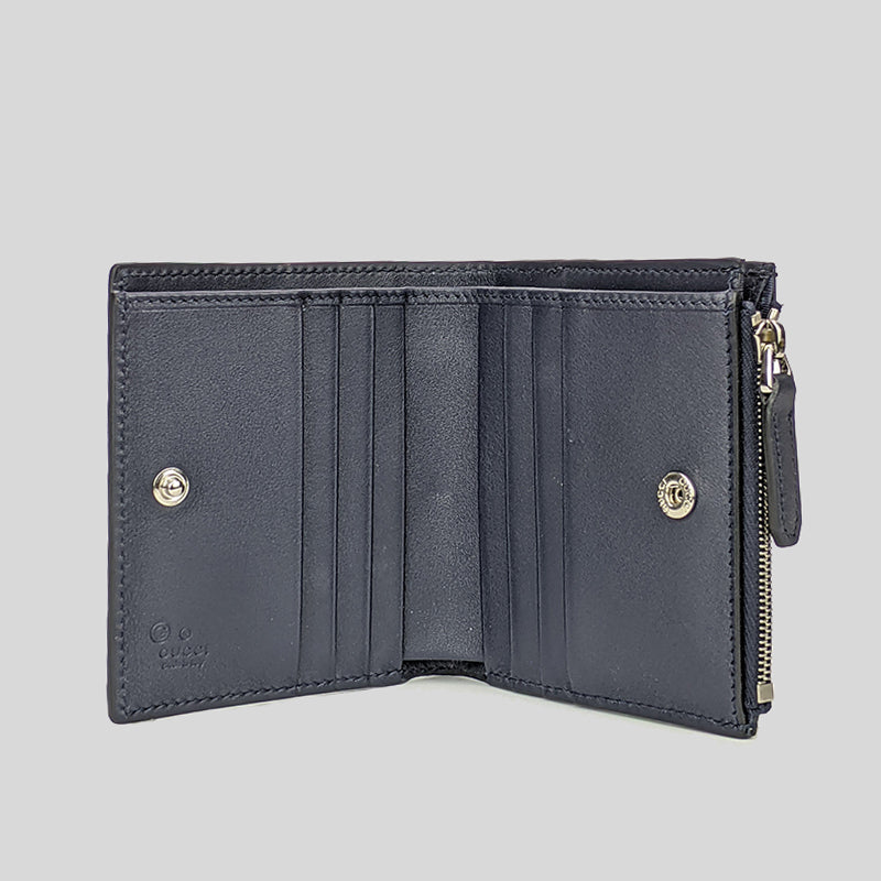 GUCCI Micro GG Guccissima Leather Small Bifold Wallet Navy 544475