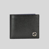 GUCCI Men's Leather Bifold Wallet With Interlock GG Logo Black/Blue 610464