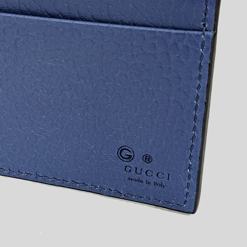GUCCI Men's Leather Bifold Wallet With Interlock GG Logo Black/Blue 610464