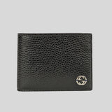 GUCCI Men's Interlock GG Logo Leather Bifold Wallet With ID Slot Black/Blue 610465