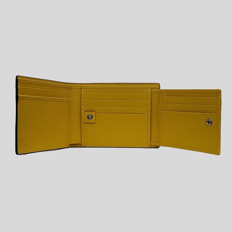 GUCCI Men's Interlock GG Logo Leather Bifold Wallet With ID Slot Black/Yellow 610465
