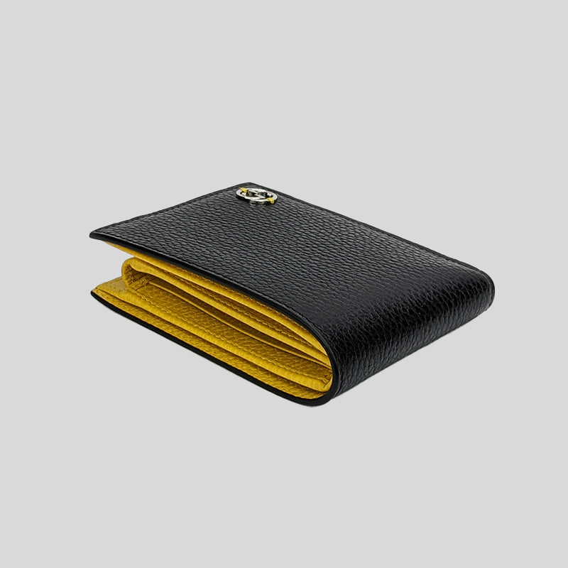 GUCCI Men's Interlock GG Logo Leather Bifold Wallet With ID Slot Black/Yellow 610465