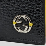 GUCCI Men's Interlock GG Logo Leather Bifold Wallet With ID Slot Black/Yellow 610465