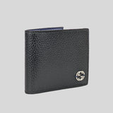 GUCCI Men's Leather Bifold Coin Wallet With Interlock GG Logo Black/Blue 610466