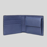 GUCCI Men's Leather Bifold Coin Wallet With Interlock GG Logo Black/Blue 610466