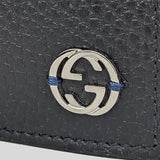 GUCCI Men's Leather Bifold Coin Wallet With Interlock GG Logo Black/Blue 610466
