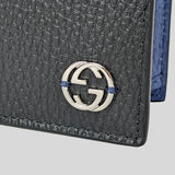 GUCCI Men's Leather Long Bifold Wallet With Interlock GG Logo Black/Blue 610467