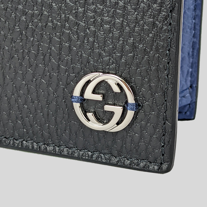 New Gucci 510318 Black Leather Micro GG Guccissima Card Case Bifold Small  Wallet