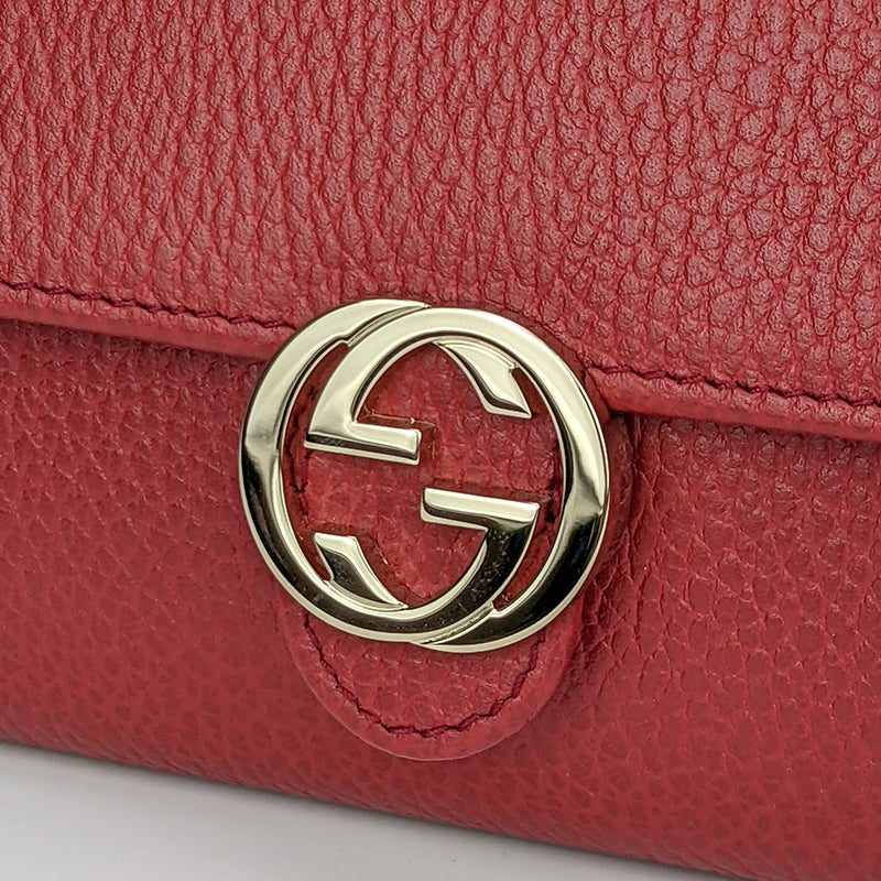 Gucci Interlocking GG Crossbody Chain Wallet Red
