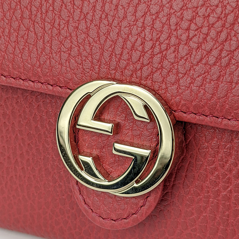 Gucci Interlock GG Bifold Leather Wallet Red 615525