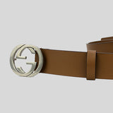 GUCCI Men's Leather belt with interlocking G Brown 546389