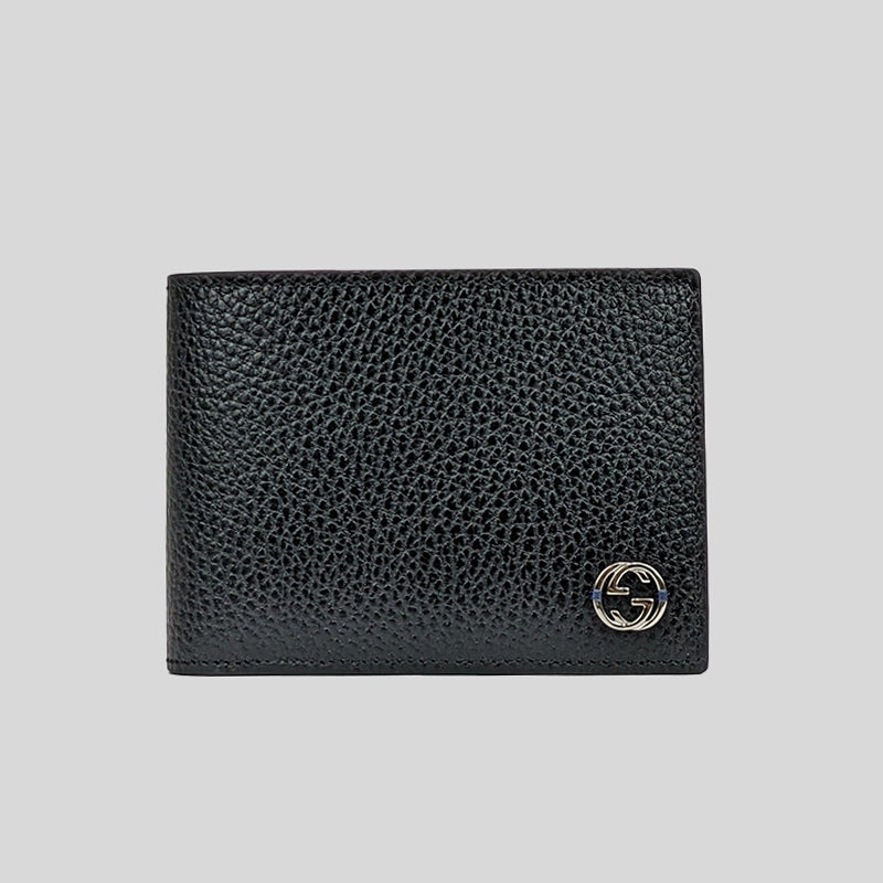 GUCCI Men's Interlock GG Logo Leather Wide Bifold Wallet Black/Blue 611229 lussocitta Lusso Citta
