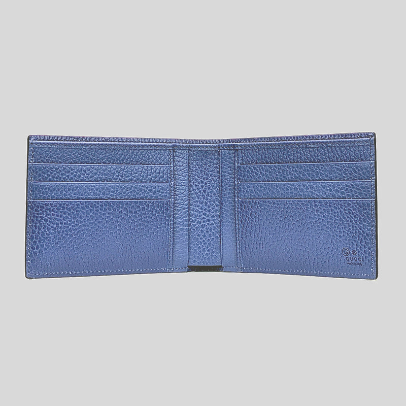 GUCCI Men's Interlock GG Logo Leather Wide Bifold Wallet Black/Blue 611229