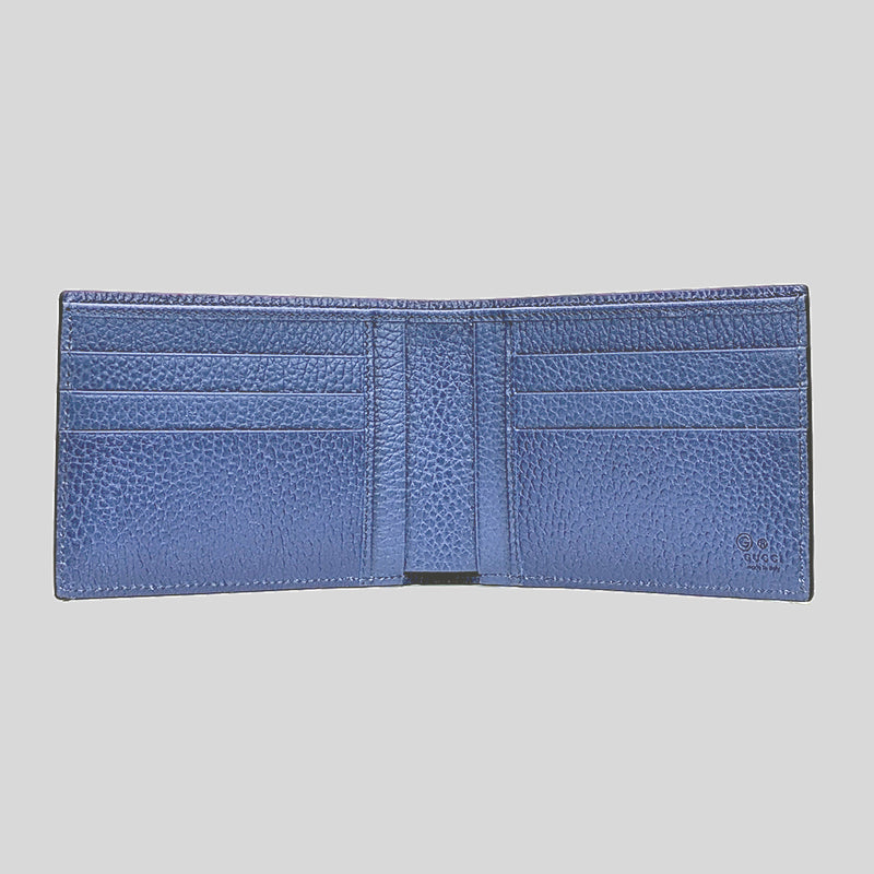 GUCCI Men's Interlock GG Logo Leather Wide Bifold Wallet Black/Blue 611229