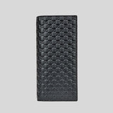 GUCCI Men's Microguccissima GG Logo Leather Slim Long Bifold Wallet With ID Slot And Zip Compartment Black 544479