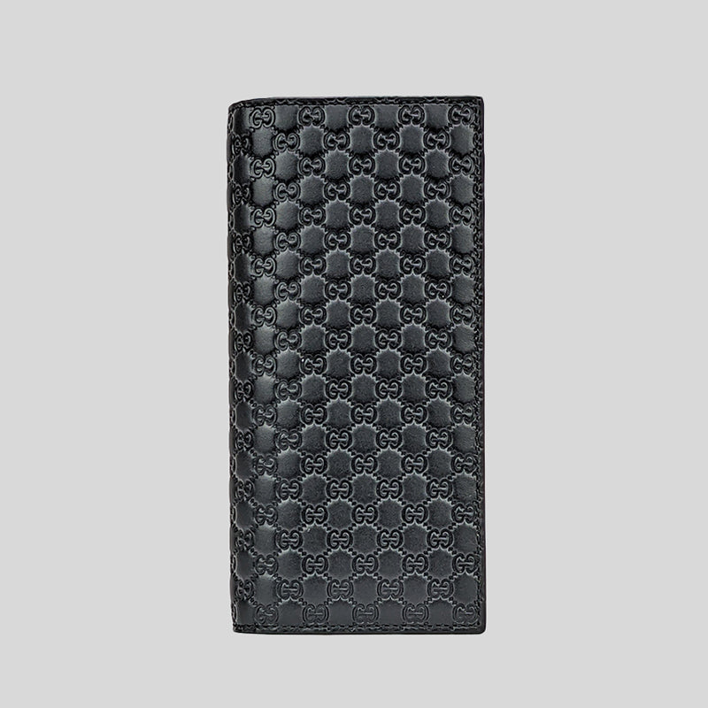 GUCCI Men's Microguccissima GG Logo Leather Slim Long Bifold Wallet With ID Slot And Zip Compartment Black 544479