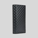 GUCCI Men's Microguccissima GG Logo Leather Slim Long Bifold Wallet With ID Slot And Zip Compartment Black 544479