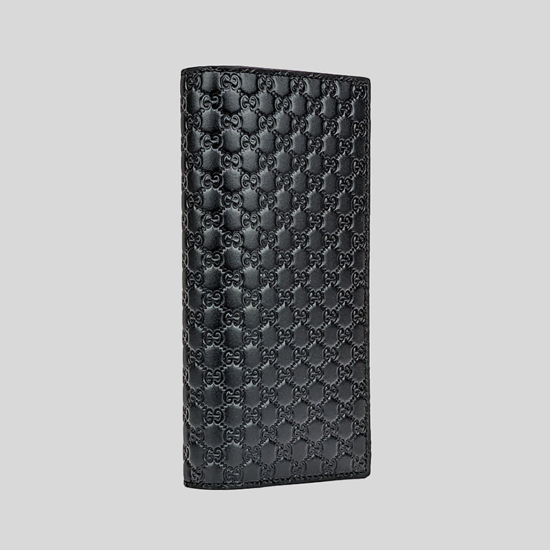 GUCCI Men's Microguccissima GG Logo Leather Slim Long Bifold Wallet With ID Slot And Zip Compartment Black 544479